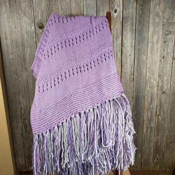 NEW Lavender Metallic Handmade Knitted Afghan Throw Hand Knit Gift Gifts Decor